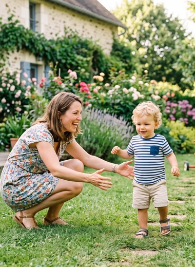 Famille dans le jardin